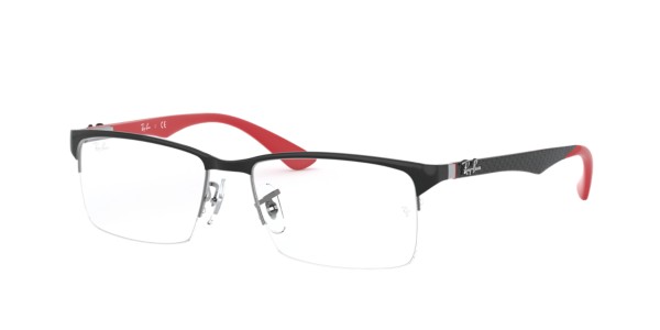 Frames Mens Ray-Ban Semi-Rimless Glasses in Black & Red ...